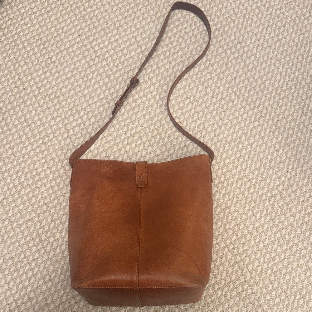Jenni Kayne Brown Leather Bucket Tote Crossbody